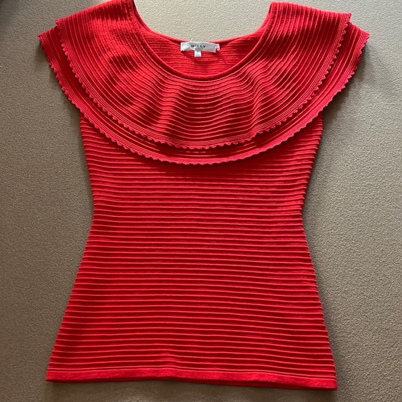 MILLY Textured Flounce Sleeveless Top - Poppy Red- Size S - Picture 3 of 10